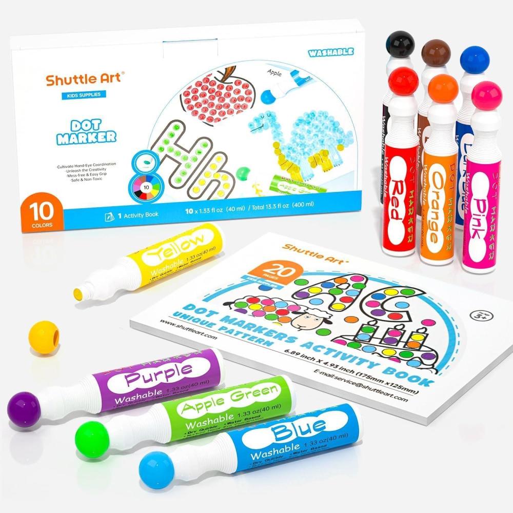 imageShuttle Art 10 Colors Dot Marker Washable NonToxic Dot Marker for Children Early Education Bingo Dabber for Creation with 1 Dot Activity Book