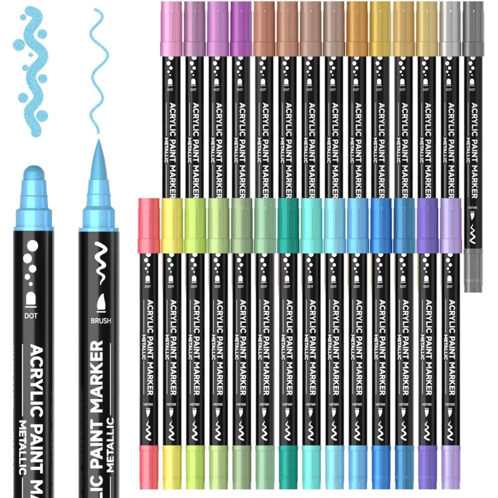 imageShuttle Art Automatic Ink Control Acrylic Paint Markers 60 Colors Brush Tip Acrylic Paint Pens for Rock Painting Ceramic Wood Canvas Glass Stone Fabric Card Making DIY ampamp Art SuppliesBrush Tip and Dot Tip