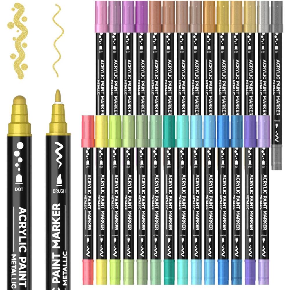 imageShuttle Art Automatic Ink Control Acrylic Paint Markers 60 Colors Brush Tip Acrylic Paint Pens for Rock Painting Ceramic Wood Canvas Glass Stone Fabric Card Making DIY ampamp Art SuppliesDot Tip and Fine Tip