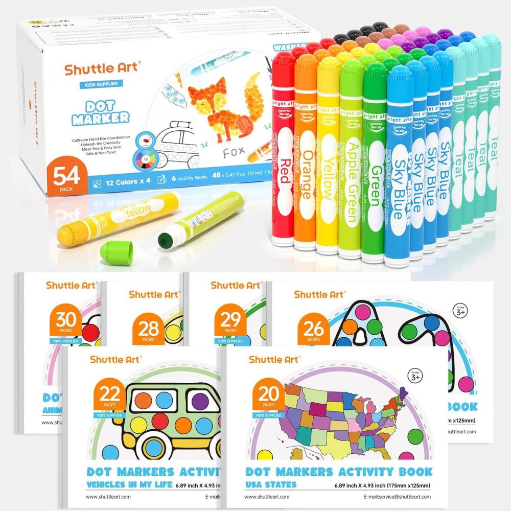 imageShuttle Art Dot Markers 14 Colors Bingo Daubers with 135 Patterns 5 Activity Books Educational Set With Art ActivitiesNonToxic Washable Coloring Markers12 Colors x 4 Sets  6 Activity Books