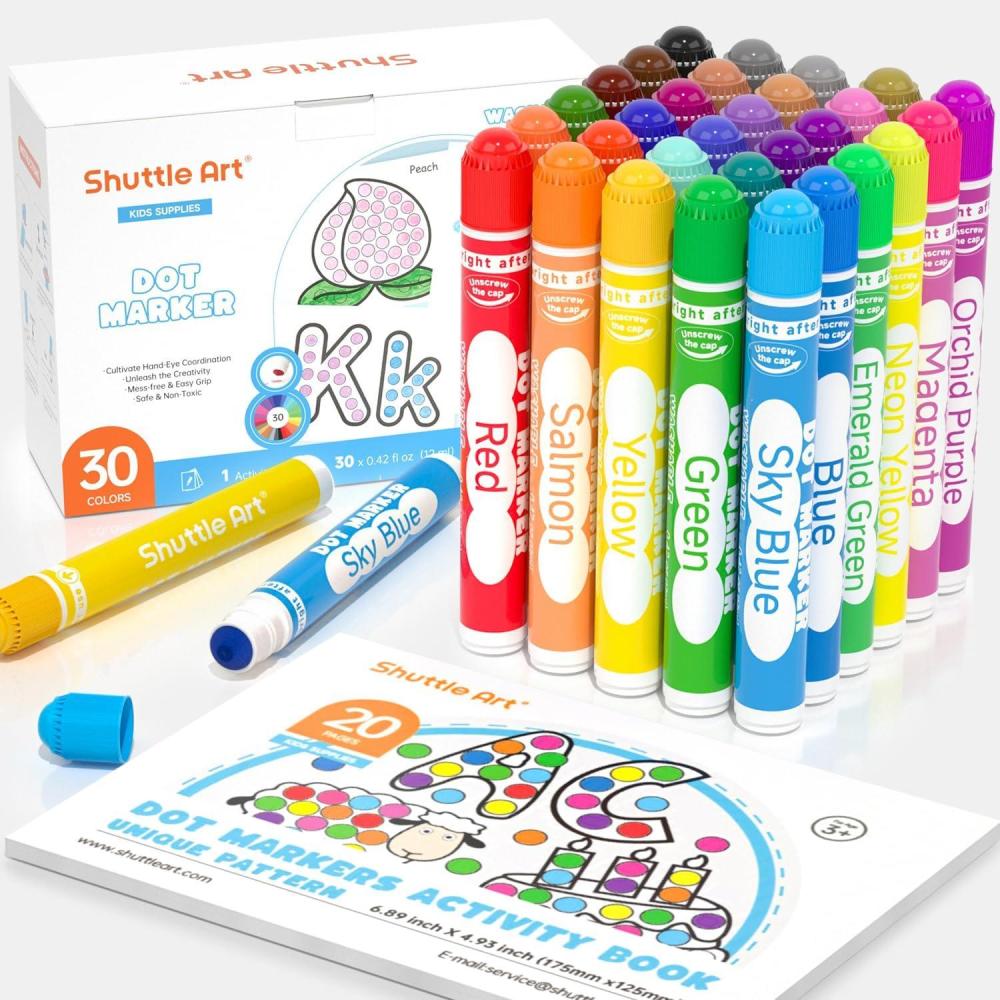 imageShuttle Art Washable Dot Markers 36 Colors with Free Activity Book Fun Art Supplies for Kids Toddlers and Preschoolers Non Toxic WaterBased Paint Daubers Dot Art Markers30 Colors