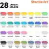 Shuttle Art 80 Colors Dual Tip Acrylic Paint Markers, Brush Tip and Fine Tip Acrylic Paint Pens for Rock Painting, Ceramic, Wood, Canvas, Plastic, Glass, Stone, Calligraphy, Card Making, DIY Crafts(28 Colors Brush Tip and Fine Tip)