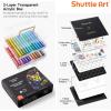 Shuttle Art Automatic Ink Control Acrylic Paint Markers, 60 Colors Brush Tip Acrylic Paint Pens for Rock Painting, Ceramic, Wood, Canvas, Glass, Stone, Fabric, Card Making, DIY & Art Supplies(24 Metallic Colors Brush Tip)