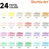 Shuttle Art Automatic Ink Control Acrylic Paint Markers, 60 Colors Brush Tip Acrylic Paint Pens for Rock Painting, Ceramic, Wood, Canvas, Glass, Stone, Fabric, Card Making, DIY & Art Supplies(24 Pastel Colors Brush Tip)