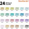 Shuttle Art Automatic Ink Control Acrylic Paint Markers, 60 Colors Brush Tip Acrylic Paint Pens for Rock Painting, Ceramic, Wood, Canvas, Glass, Stone, Fabric, Card Making, DIY & Art Supplies(24 Metallic Colors Brush Tip)