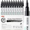 Shuttle Art 20 Pack Black Fine Tip Acrylic Paint Pens, Water-Based Quick Dry Paint Markers for Rock, Wood, Metal, Plastic, Glass, Canvas, Ceramic(20 Pack Black)
