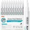 Shuttle Art 20 Pack Black Fine Tip Acrylic Paint Pens, Water-Based Quick Dry Paint Markers for Rock, Wood, Metal, Plastic, Glass, Canvas, Ceramic(20 Pack White)