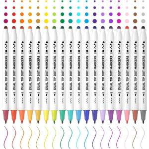 Shuttle Art 18 Colors Dual Tip Dot Marker Pens for Kids Adults, 18 Classic Colors, 0.8mm Fine Tip and Flexible Dot Tip for Journaling, DIY Crafts, Scrapbooks