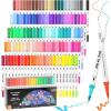 Shuttle Art Dual Tip Brush Pens, 70 Colors, Fine and Brush Dual Tip Markers Set, Portable Storage Case, Ideal for Calligraphy, Coloring, Doodling, Writing(120 Colors with 1 Coloring Book)