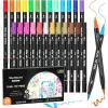 Shuttle Art Dual Tip Brush Pens, 70 Colors, Fine and Brush Dual Tip Markers Set, Portable Storage Case, Ideal for Calligraphy, Coloring, Doodling, Writing(25 Colors with 1 Coloring Book)