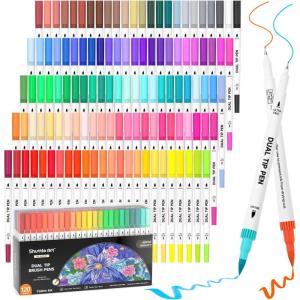 Shuttle Art Dual Tip Brush Pens, 70 Colors, Fine and Brush Dual Tip Markers Set, Portable Storage Case, Ideal for Calligraphy, Coloring, Doodling, Writing(120 Colors with 1 Coloring Book)