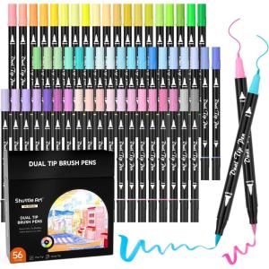 Shuttle Art Dual Tip Brush Pens, 70 Colors, Fine and Brush Dual Tip Markers Set, Portable Storage Case, Ideal for Calligraphy, Coloring, Doodling, Writing(Pastel color)
