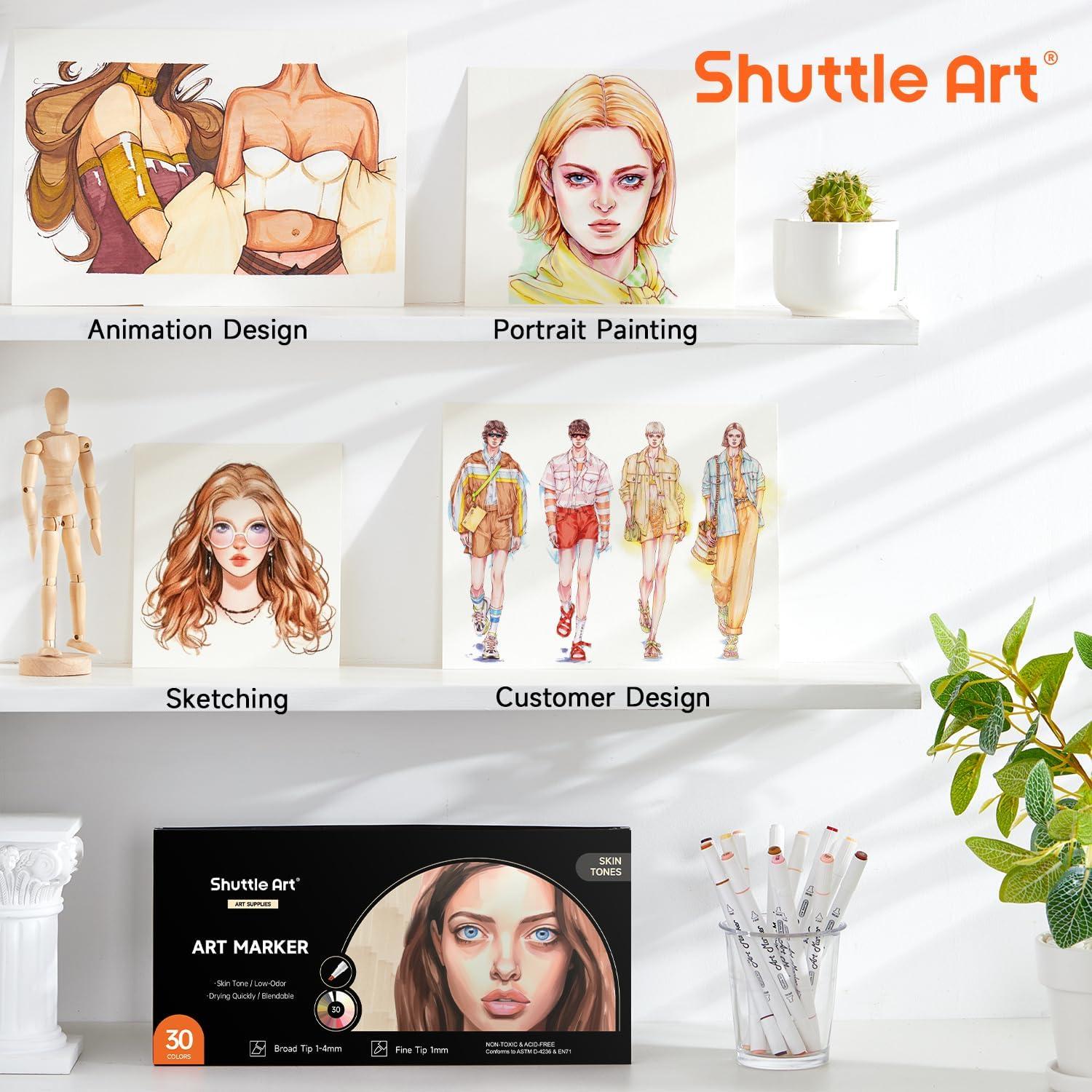 imageShuttle Art 30 Colors Skin ToneampampHair Art Markers Dual Tip Alcohol Based Flesh Color Marker Pen Set Contains 1 Blender Perfect for Kids ampamp Adults PortraitComic Anime Manga Illustration30 Skin Tone Colors