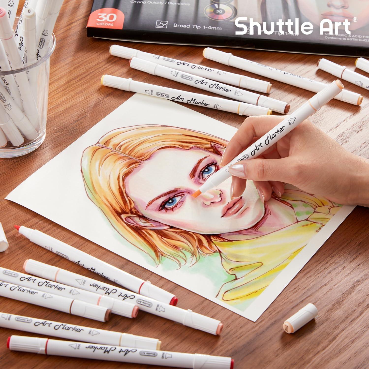 imageShuttle Art 30 Colors Skin ToneampampHair Art Markers Dual Tip Alcohol Based Flesh Color Marker Pen Set Contains 1 Blender Perfect for Kids ampamp Adults PortraitComic Anime Manga Illustration30 Skin Tone Colors
