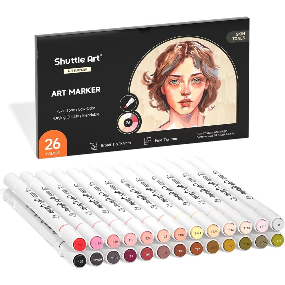 imageShuttle Art 30 Colors Skin ToneampampHair Art Markers Dual Tip Alcohol Based Flesh Color Marker Pen Set Contains 1 Blender Perfect for Kids ampamp Adults PortraitComic Anime Manga Illustration26 Skin Tone Colors