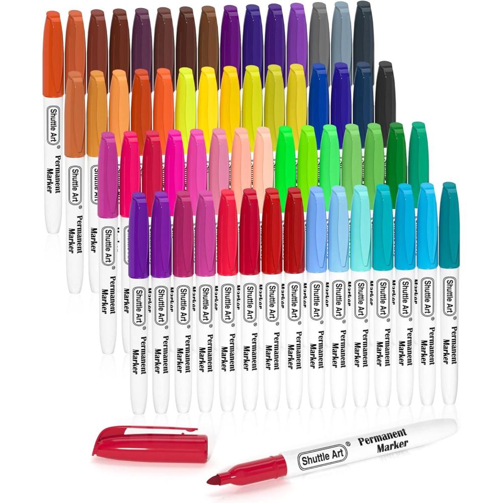 imageShuttle Art 60 Colors Permanent Markers Fine Point Assorted Colors Works on PlasticWoodStoneMetal and Glass for Doodling Coloring Marking60 Colors