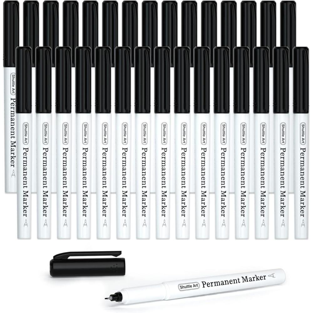 imageShuttle Art Permanent Marker 30 Colors Ultra Fine Point Assorted Colors Works on PlasticWoodStoneMetal and Glass for Kids Adult Coloring Doodling Marking30 Pack Black