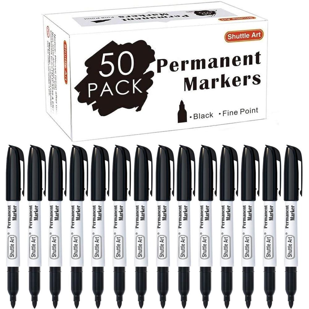 imageShuttle Art Permanent Markers 30 Pack Black Permanent Marker setFine Point Works on PlasticWoodStoneMetal and Glass for Doodling Marking50