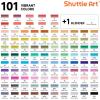 Shuttle Art 101 Colors Alcohol Markers, 100 Colors Dual Tip Art Marker Set Plus 1 Colorless Blender with Marker Case Perfect for Illustration Students Adult Coloring Sketching(101)