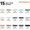 Shuttle Art 15 Colors Grey Tones Dual Tip Art Marker, Alcohol Based Marker Pens Double Ended with Fine and Chisel Point Tips Perfect for Drawing,Shading,Sketching,Designing,Outlining,Illustrating