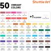 Shuttle Art Alcohol Markers Brush tip, Dual Tip Brush & Chisel Tip Art Marker Set, 50 Colors plus 1 Blender Permanent Marker Pens with Case Perfect for Illustration Students Adults Coloring(51 Colors Brush & Chisel Tip)