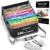 Shuttle Art 310 Colors Alcohol Markers, 309 Colors Dual Tip Art Marker Set Plus Colorless Blender, Micro-tip Pens, White Highlighter Pens, Marker Bag with Holders Perfect for Students Adults Coloring(240 Colors)