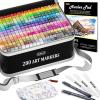 Shuttle Art 310 Colors Alcohol Markers, 309 Colors Dual Tip Art Marker Set Plus Colorless Blender, Micro-tip Pens, White Highlighter Pens, Marker Bag with Holders Perfect for Students Adults Coloring(280 Colors)