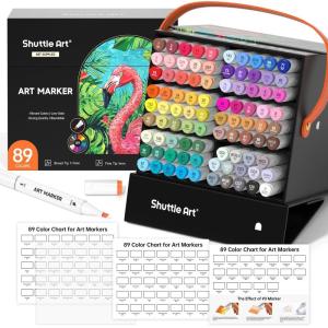 Shuttle Art 121 Colors Alcohol Markers, 120 Colors Dual Tip Art Marker Set Plus 1 Colorless Blender with Marker Case Perfect for Illustration Students Adult Coloring Sketching(89 Colors)