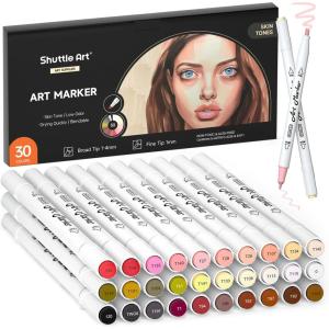 Shuttle Art 30 Colors Skin Tone&Hair Art Markers, Dual Tip Alcohol Based Flesh Color Marker Pen Set Contains 1 Blender Perfect for Kids & Adults Portrait,Comic, Anime, Manga, Illustration(30 Skin Tone Colors)