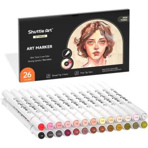 Shuttle Art 30 Colors Skin Tone&Hair Art Markers, Dual Tip Alcohol Based Flesh Color Marker Pen Set Contains 1 Blender Perfect for Kids & Adults Portrait,Comic, Anime, Manga, Illustration(26 Skin Tone Colors)