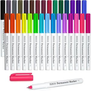 Shuttle Art Permanent Marker, 30 Colors Ultra Fine Point, Assorted Colors, Works on Plastic,Wood,Stone,Metal and Glass for Kids Adult Coloring Doodling Marking(30 Colors)