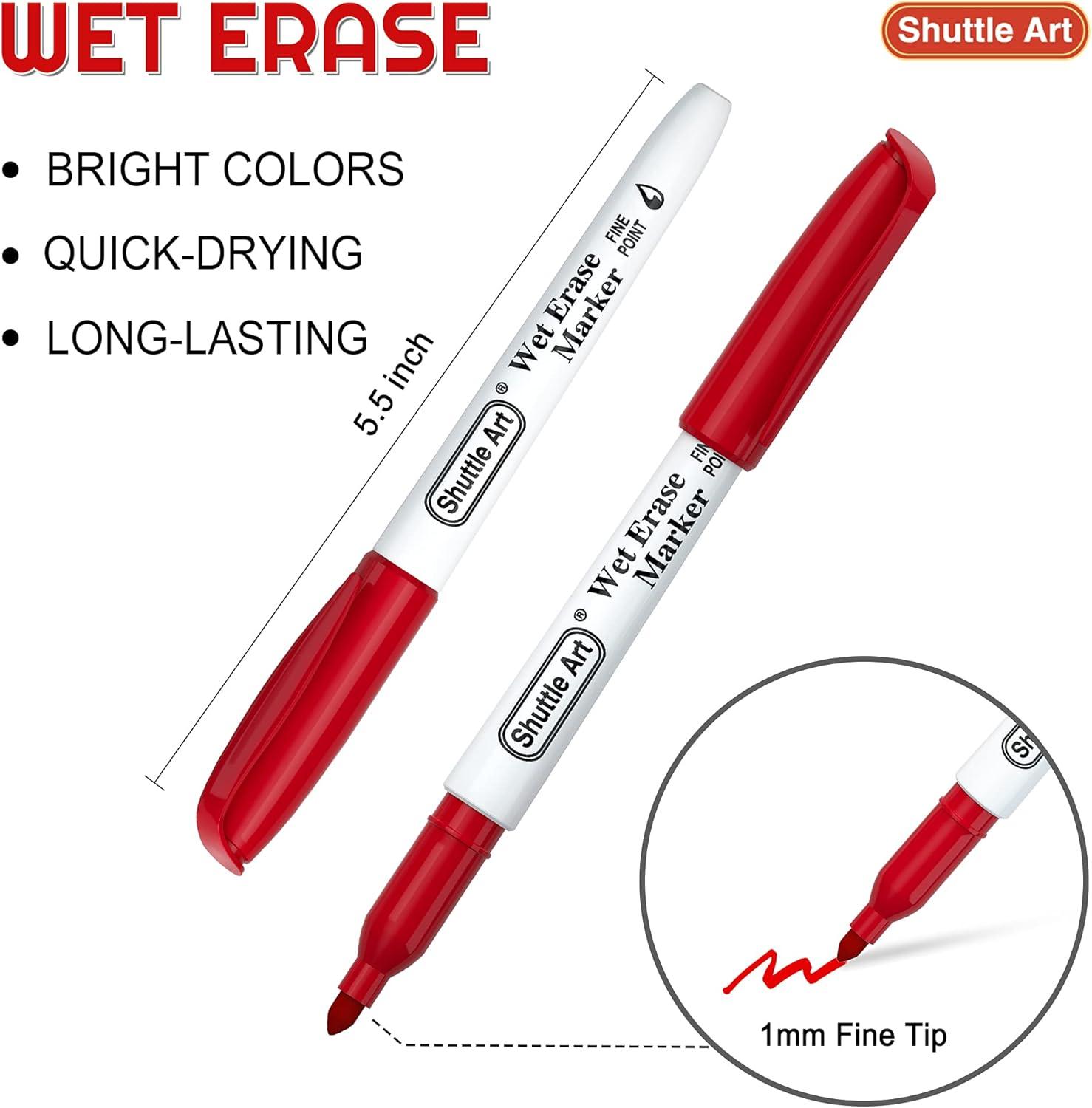 imageShuttle Art Wet Erase Markers 12 Colors 1mm Fine Tip Overhead Projectors Transparency SmudgeFree Markers Works for Laminated Calendars Whiteboard Schedule Glass Wipe with Water15 Pack Red