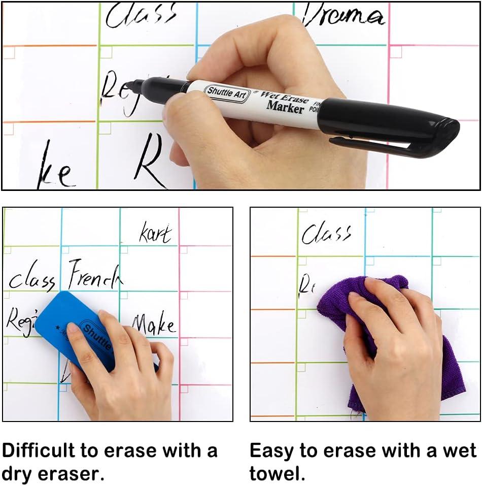 imageShuttle Art Wet Erase Markers 12 Colors 1mm Fine Tip Overhead Projectors Transparency SmudgeFree Markers Works for Laminated Calendars Whiteboard Schedule Glass Wipe with Water15 Pack Black
