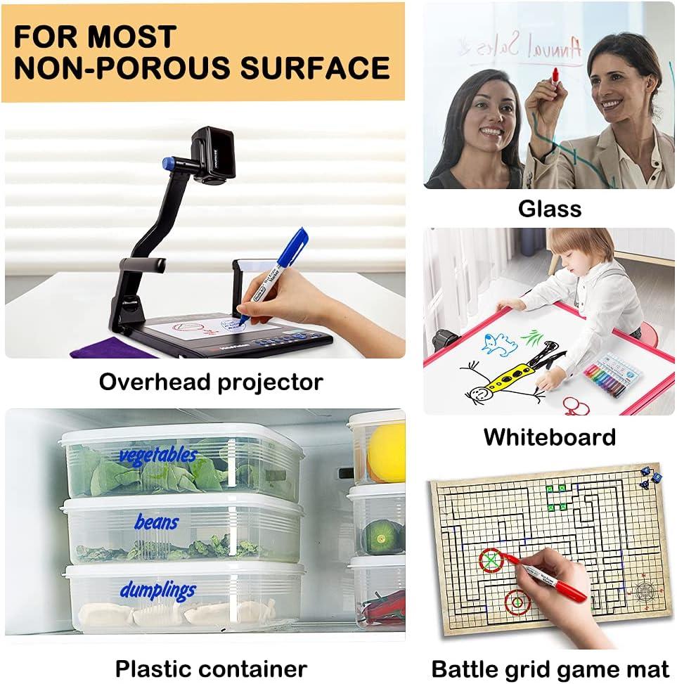imageShuttle Art Wet Erase Markers 12 Colors 1mm Fine Tip Overhead Projectors Transparency SmudgeFree Markers Works for Laminated Calendars Whiteboard Schedule Glass Wipe with Water15 Pack Black