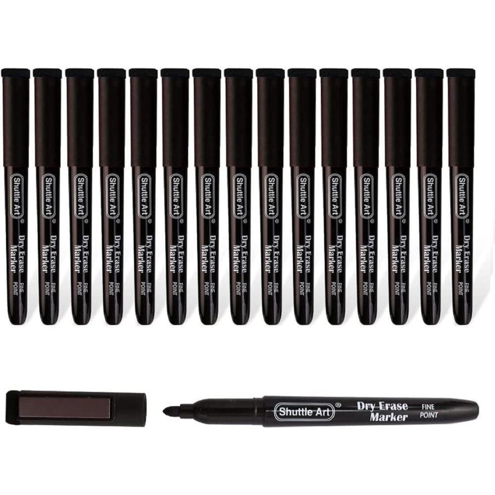 imageShuttle Art Dry Erase Markers 15 Pack Black Magnetic Whiteboard Markers with EraseFine Point Dry Erase Markers Perfect For Writing on Whiteboards DryErase BoardsMirrors for School Office15 Pack Black BarrelBlack