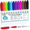 Shuttle Art Wet Erase Markers, 12 Colors 1mm Fine Tip Overhead Projectors Transparency Smudge-Free Markers, Works for Laminated Calendars Whiteboard Schedule Glass, Wipe with Water(12 Colors White Barrel)