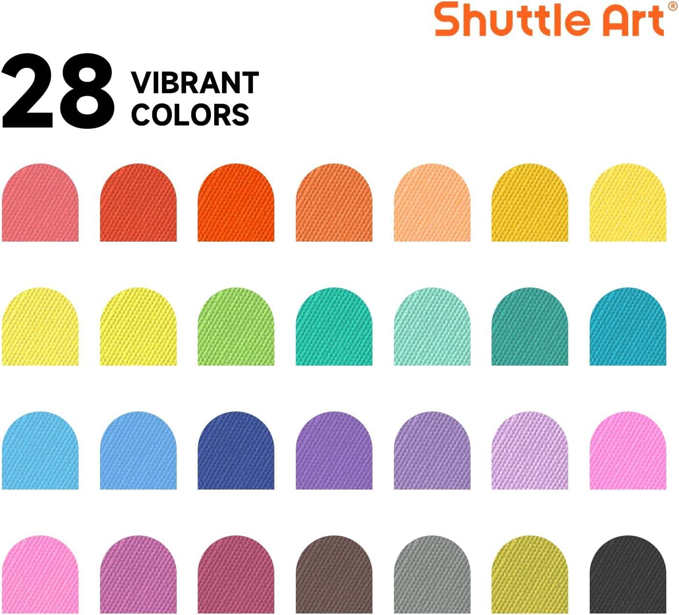 imageShuttle Art 28 Colors Fabric Markers Shirt Permanent Markers for Clothes Sneakers Jeans with 11 Stencils 1 Fabric Sheet Fabric Pens for Kids Adult Painting Writing28 Colors