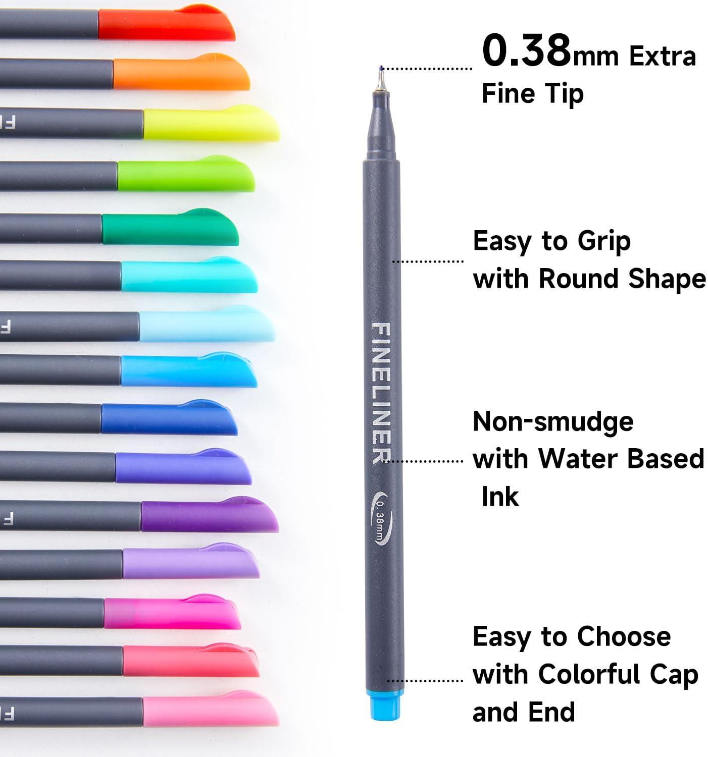 imageShuttle Art Fineliner Colored Pens 100 Colors 038mm Fine Point Pens with Stencils ampamp Adult Coloring Books for Coloring Drawing Detailing Writing Note Taking Calendar and Journal Art Projects100 Colors