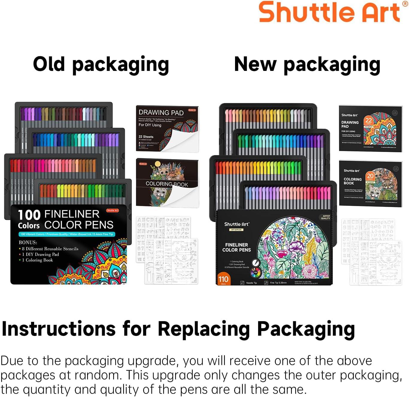 imageShuttle Art Fineliner Colored Pens 100 Colors 038mm Fine Point Pens with Stencils ampamp Adult Coloring Books for Coloring Drawing Detailing Writing Note Taking Calendar and Journal Art Projects100 Colors with Stencils