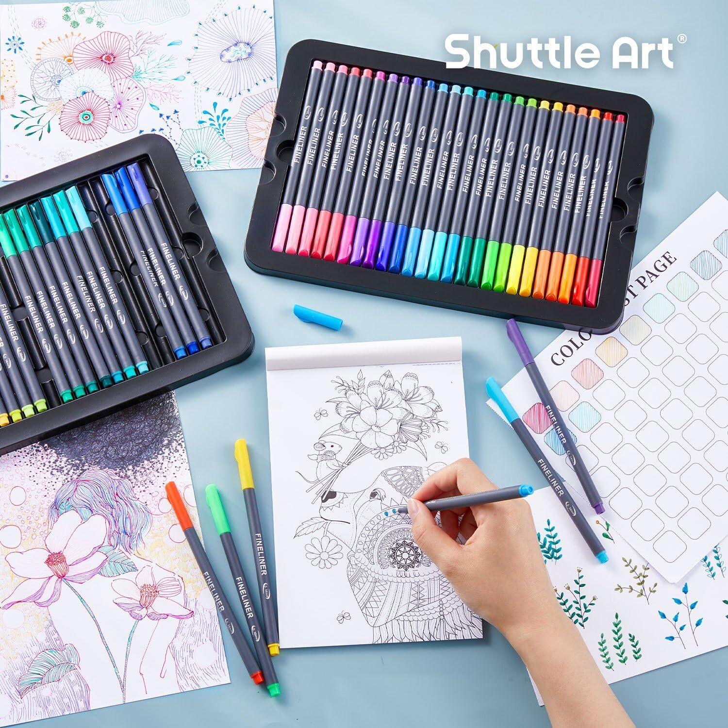 imageShuttle Art Fineliner Colored Pens 100 Colors 038mm Fine Point Pens with Stencils ampamp Adult Coloring Books for Coloring Drawing Detailing Writing Note Taking Calendar and Journal Art Projects100 Colors