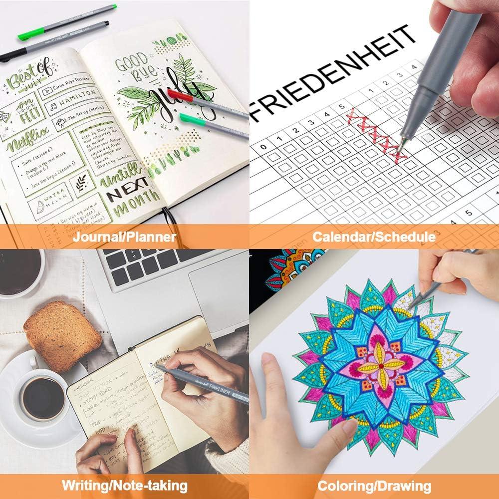imageShuttle Art Fineliner Colored Pens 100 Colors 038mm Fine Point Pens with Stencils ampamp Adult Coloring Books for Coloring Drawing Detailing Writing Note Taking Calendar and Journal Art Projects100 Colors with Stencils