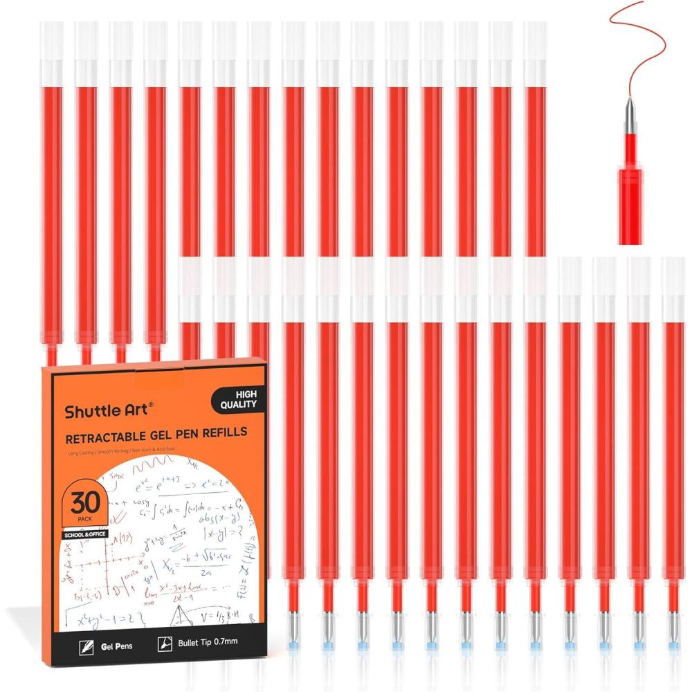 imageRetractable Gel Pen Refills Shuttle Art 60 Pack Black Rollerball Gel Ink Pens Refills Bulk Set 07mm Fine Point for Writing Journaling Taking Notes School Office HomeRed
