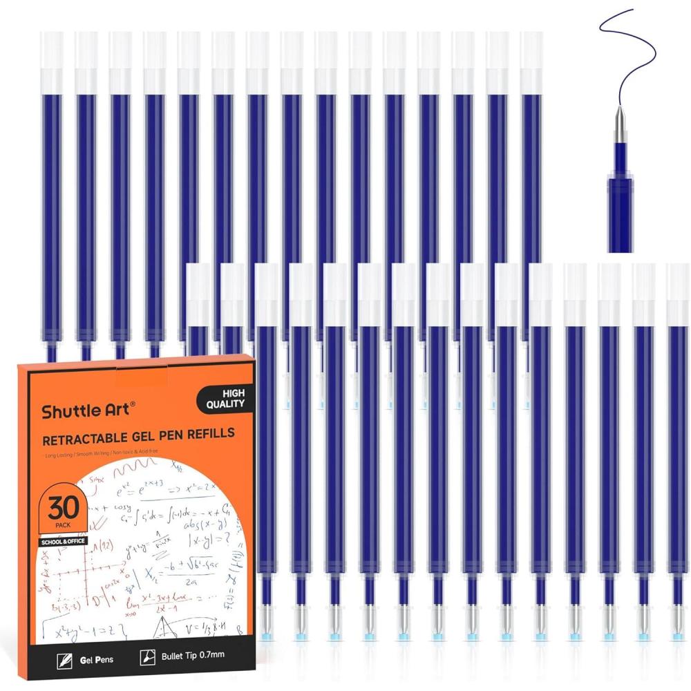 imageRetractable Gel Pen Refills Shuttle Art 60 Pack Black Rollerball Gel Ink Pens Refills Bulk Set 07mm Fine Point for Writing Journaling Taking Notes School Office HomeBlue