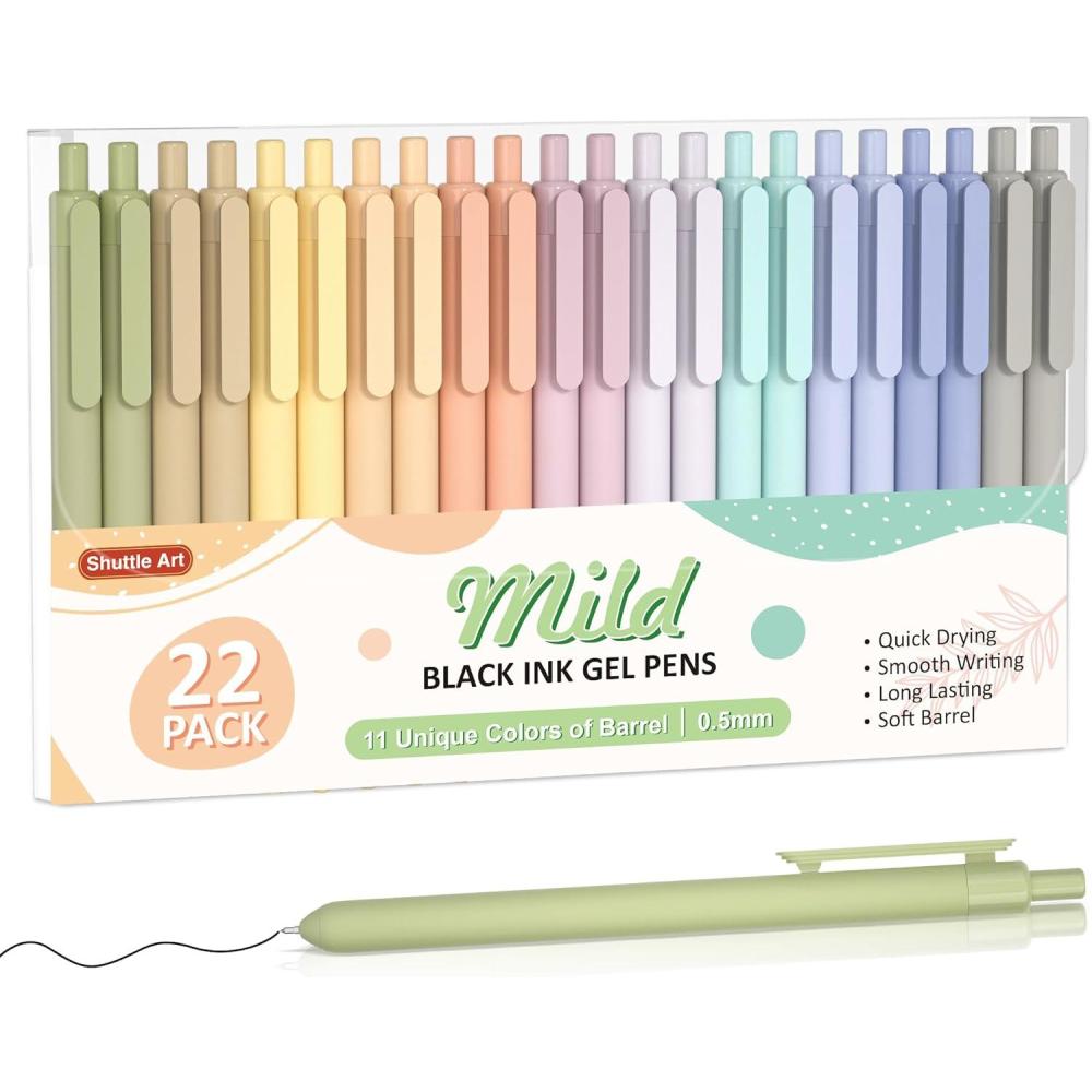 imageShuttle Art Ballpoint Pens 24 Pack Colored Retractable Black Ink Ball Point Pens Cute Pens 10mm Medium Point Quick Drying for Writing Journaling Taking Notes School Office Home22 Black Ink
