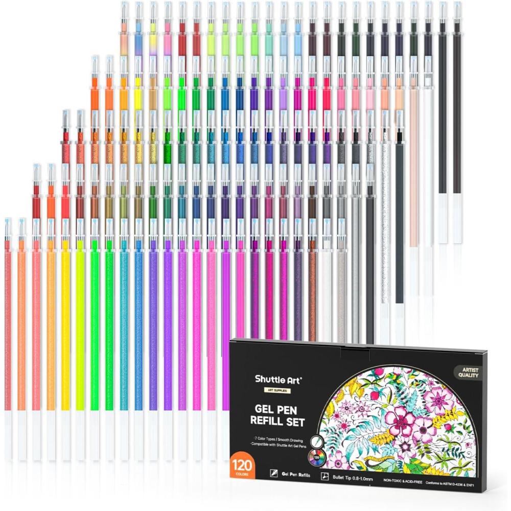 imageShuttle Art Gel Pen Refills 180 Colors No Duplicates Gel Pen Refills 7 Color Types for Kids Adults Coloring Books Drawing Doodling Crafts Scrapbooking Journaling120 Colors