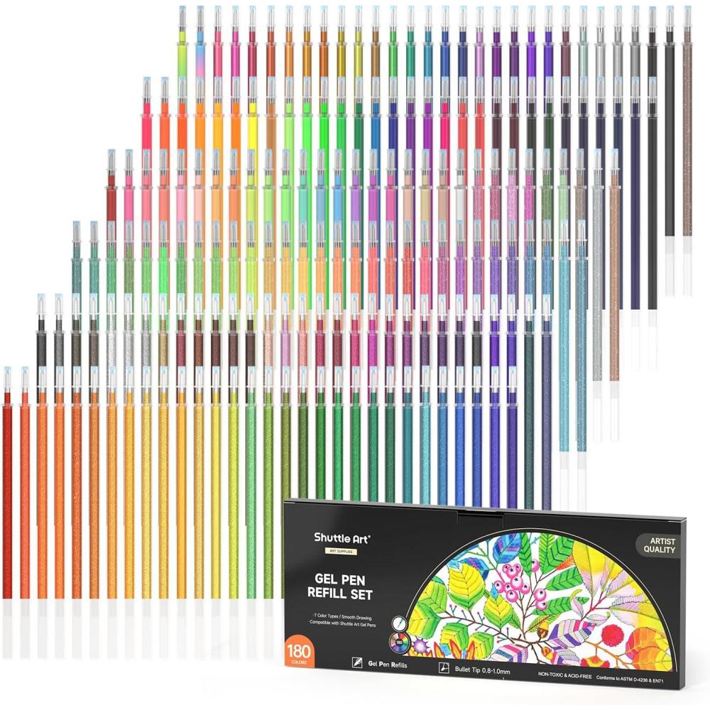 imageShuttle Art Gel Pen Refills 180 Colors No Duplicates Gel Pen Refills 7 Color Types for Kids Adults Coloring Books Drawing Doodling Crafts Scrapbooking Journaling180 Colors