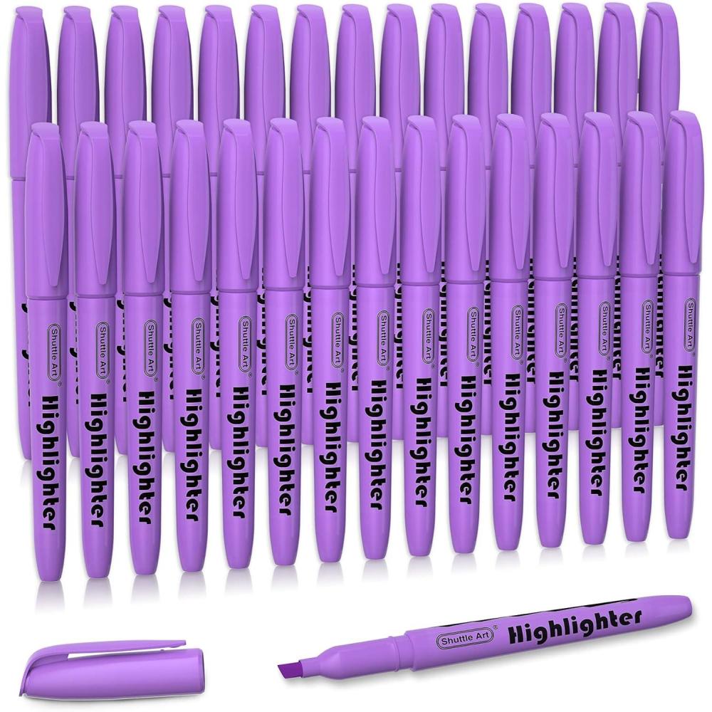 imageShuttle Art Highlighters 15 Colors Pastel Highlighter Pens Assorted Colors Chisel Tip DryQuickly NonToxic Highlighter Markers for Adults Kids Highlighting in the Home School OfficePurple