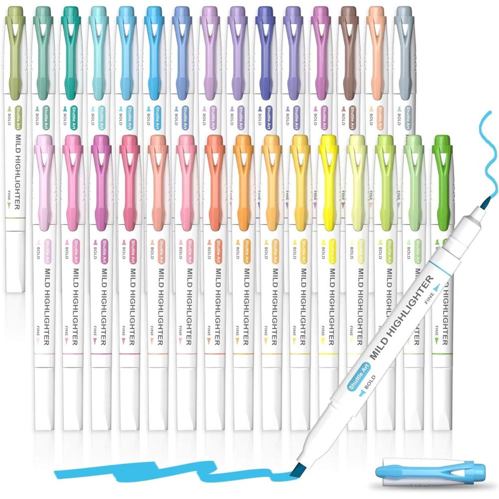 imageShuttle Art Pastel Highlighters 18 Colours Dual Tip Highlighters Highlighter Markers Assorted Colours Perfect for Colouring Underlining Highlighting Journaling in School Office Home30 Colors
