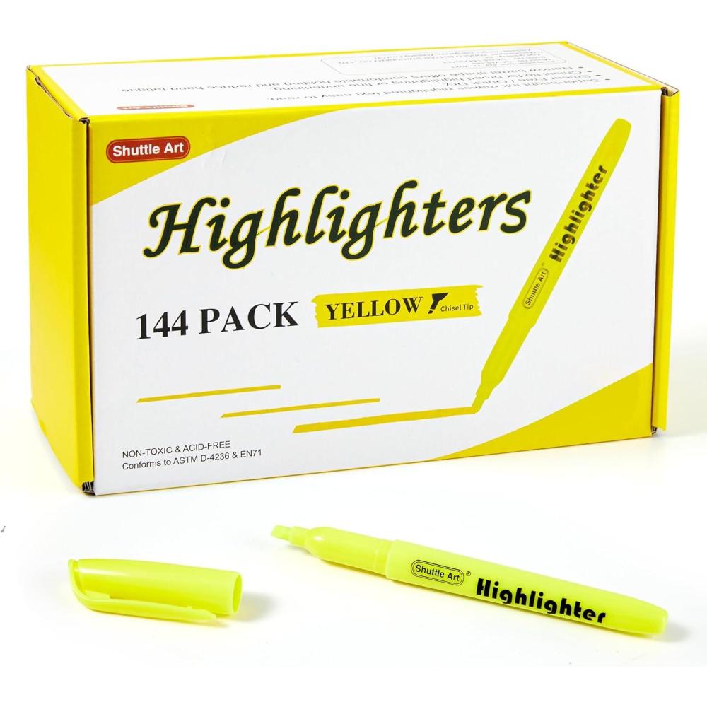 imageShuttle Art Yellow Highlighters 30 Pack Highlighters Bright Colors Chisel Tip DryQuickly NonToxic Highlighter markers for Adults Kids Highlighting in Home School Office144