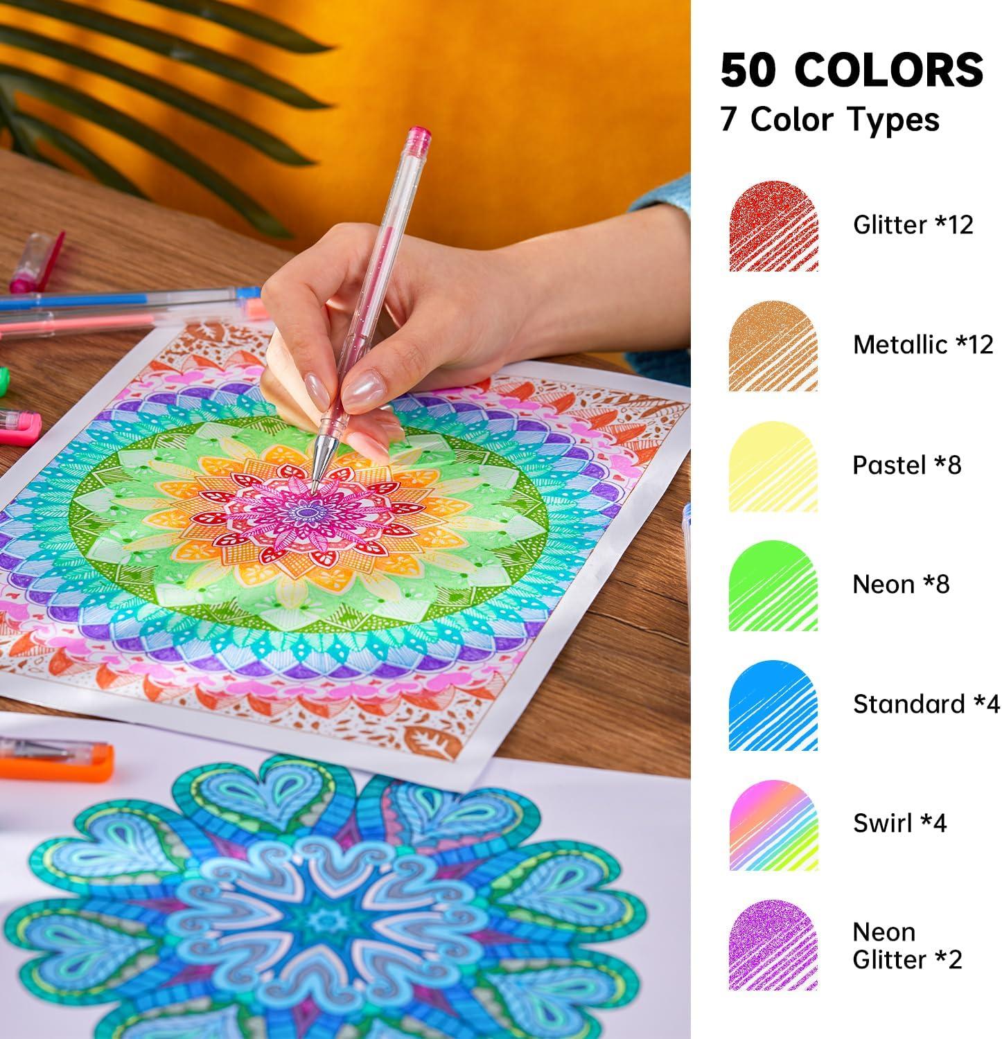 image100 Pack Gel Pens Set 50 Colors Gel Pens with 50 Refills Gel Pen Set for Adult Coloring Books Drawing Doodling Art Markers